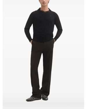Wales Bonner Ribbed-Knit V-Neck Sweater - Black