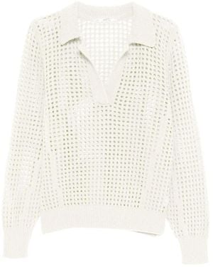 3311 Openwork Polo-Collar Jumper - White