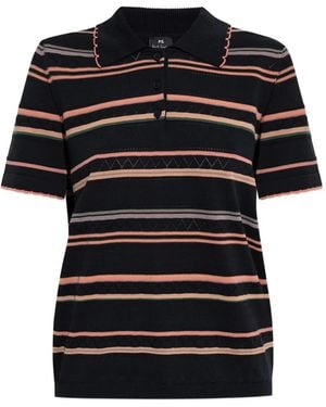 Paul Smith Striped Scalloped-Edge Polo Shirt - Black
