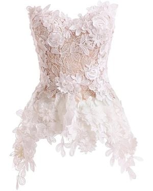Gemy Maalouf Floral-Lace Peplum Top - White