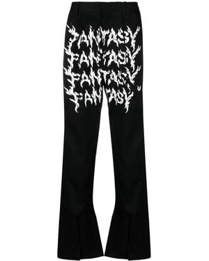 Kusikohc Slogan-Print Straight-Leg Wool Trousers - Black