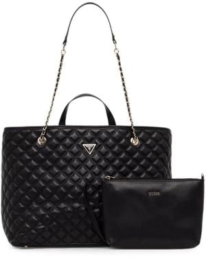 Guess Giully Quilted Logo-Plaque Tote Bag - Black