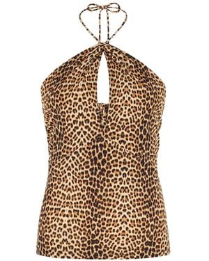 Roberto Cavalli Halterneck Animal-Print Top - Natural