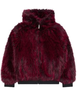 Gcds Fur Hood Jacket - Red
