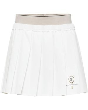 Brunello Cucinelli Poplin Pleated Tennis Skirt - White