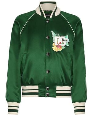 Dolce & Gabbana Logo-Print Satin Bomber Jacket - Green