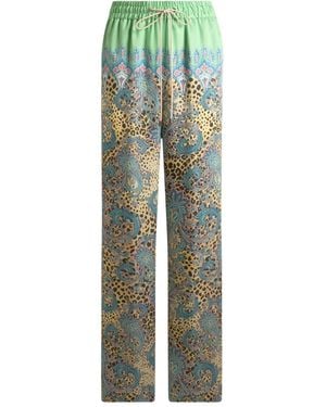 Etro Wide-Leg Trousers With Placed Paisley And Animal Print - Green