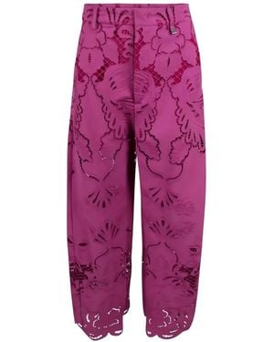 GIUSEPPE DI MORABITO Sangallo Floral-Detail Palazzo Trousers - Purple