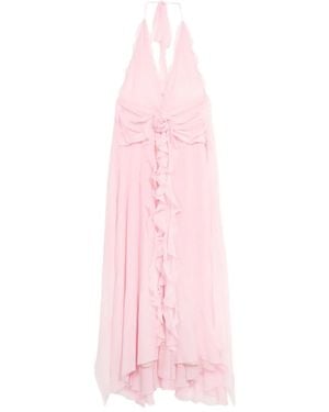 Blumarine Rose-Embellished Ruffled Maxi Dress - Pink