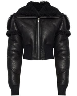 Rick Owens Shearling-Trimmed Cropped Jacket - Black