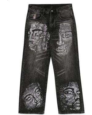 Kidsuper Rhinestone-Face Jeans - Gray