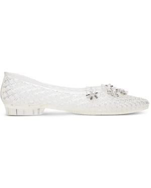 HEAVENLY JELLY Crystal-Embellished Woven Ballet Flats - White