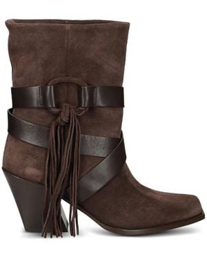 Vic Matié Fringe-Detail Leather Biker Boots - Brown