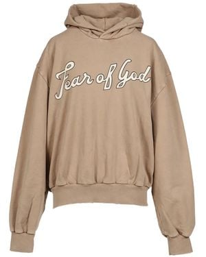 Fear Of God 26 Classic Logo-Patch Distressed Hoodie - Natural