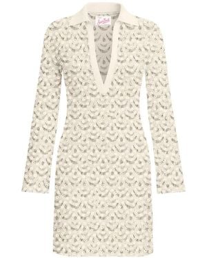 MC2 Saint Barth Crochet-Knit V-Neck Mini Dress - White