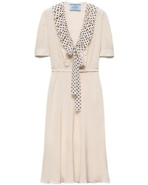 Prada Embroidered Marocain Dress - White