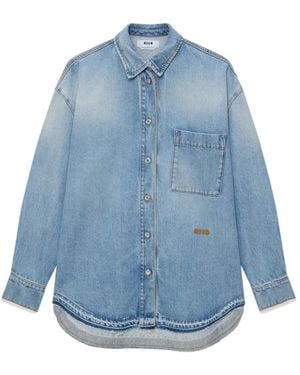 MSGM Chemise En Jean À Logo Brodé - Blue
