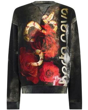 Roberto Cavalli Pullover Mit Rosen-Print - Schwarz