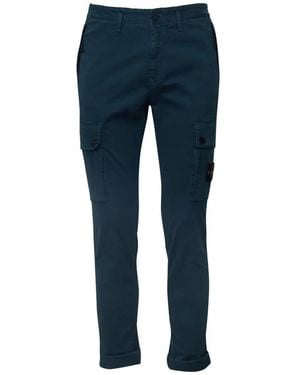 Stone Island 3100034 Stretch Organic Broken Twill Cotton Old-Effect Trousers - Blue