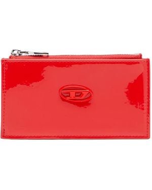 DIESEL Logo-Plaque Zip-Fastening Card Holder - Red