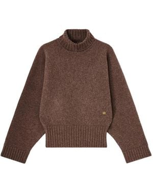 Ganni Rollkragenpullover Aus Doppelstrick - Braun