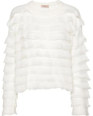 Twinset Ruffled Open-Knit Jumper - White
