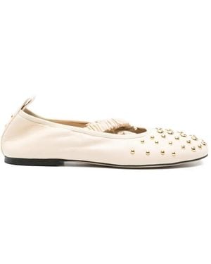 Wandler Stud-Embellished Ruched Ballet Flats - Natural