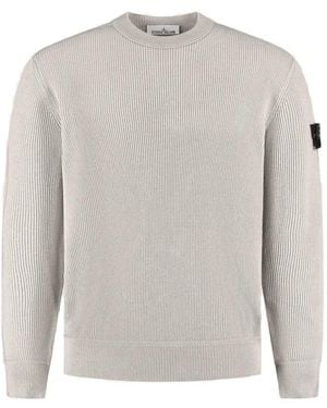Stone Island Logo-Patch Ribbed-Knit Jumper - White