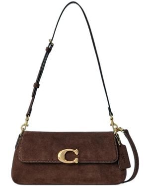 COACH Jet Logo-Plaque Suede Shoulder Bag - Brown