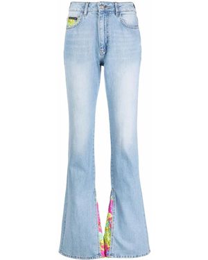 Philipp Plein Floral Insert Flared Jeans - Blue