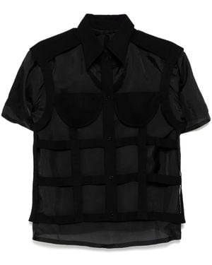 Pushbutton Gelaagde Blouse Met Bh - Zwart