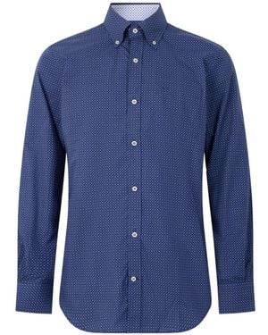 Paul & Shark Geometric-Print Button-Down Shirt - Blue