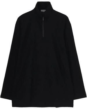 Yohji Yamamoto Trui Met Gewatteerde Kraag En Halve Rits - Zwart