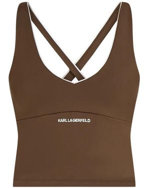 KARL LAGERFELD Contrast-Piping Active Top - Brown