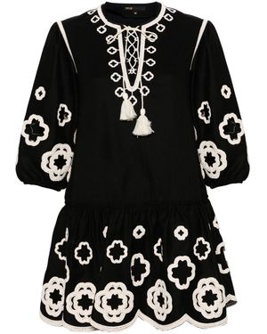 Maje Clover-Embroidered Peplum Minidress - Black