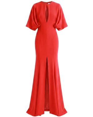 Gemy Maalouf Cape-Sleeve Cutout-Detail Dress - Red