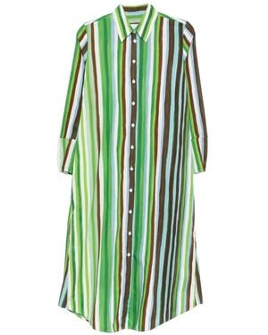 Robert Friedman Striped Long-Sleeve Midi Dress - Green