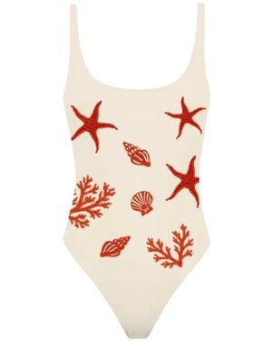 MC2 Saint Barth Bead-Embellished Scoop-Neck Swimsuit - White