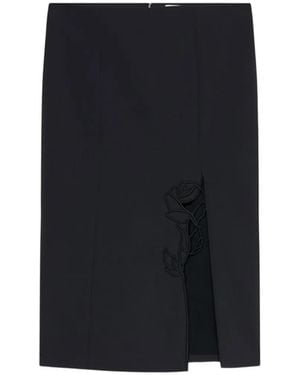 Blumarine Embroidered-Slit Midi Skirt - Black