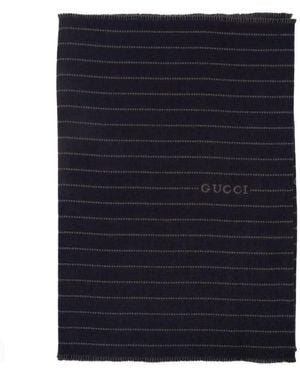 Gucci Pinstripe Wool Silk Scarf - Blue