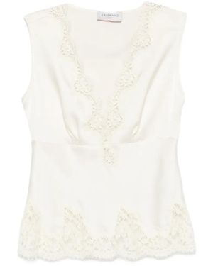 ERMANNO FIRENZE Lace-Trim Satin Top - White