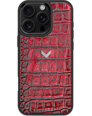Velante Crocodile-Texture Leather Iphone 16 Pro Max Phone Case - Red