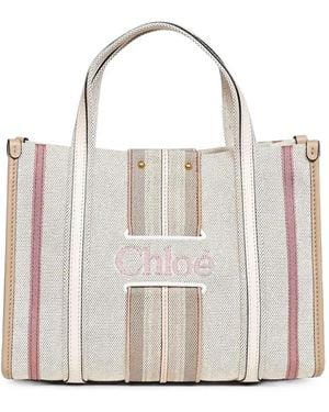 Chloé Small Woody Loop Canvas Tote Bag - White