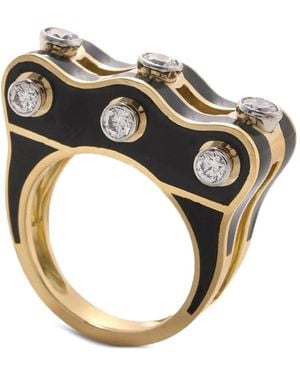 David Webb Bague Wave Studlette Ornée De Diamants - Black