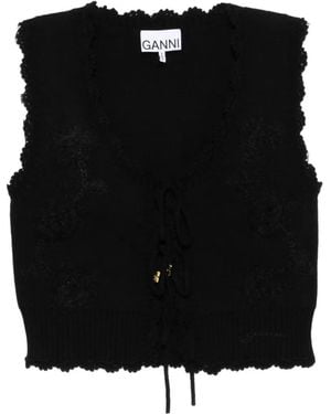 Ganni Flower-Applique Sleeveless Cardigan - Black