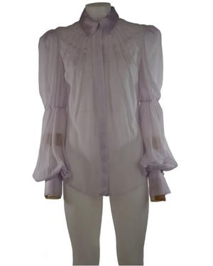 Genny Pleated Puff-Sleeve Blouse - Grey