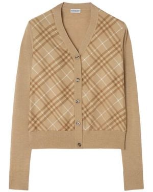 Burberry Check Strickjacke Aus Wolle Und Seide - Natur