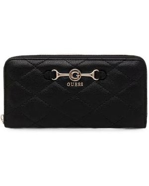 Guess Portefeuille Matelassé Maxi Frances À Plaque Logo - Black