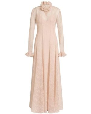 Alberta Ferretti Ruffled Floral-Pattern Dress - White