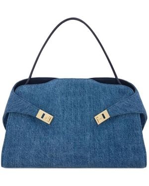 Ferragamo Hug Soft Denim Shoulder Bag - Blue
